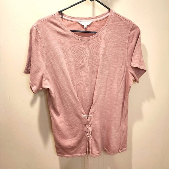 LUCKY BRAND washed lace corset top short Sleeves t-shirt size L - Picture 2 of 11